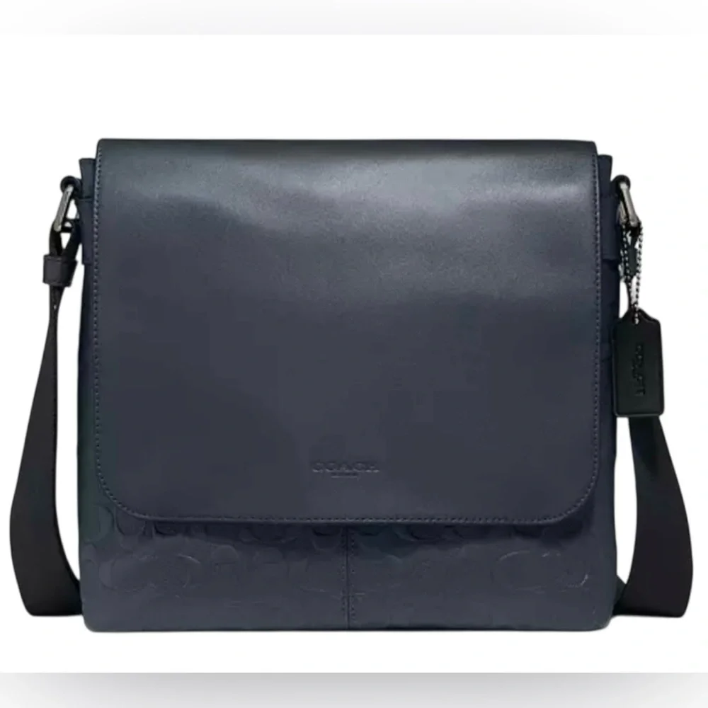 Coach Charles Messenger Bag Signature Leather Midnight Navy